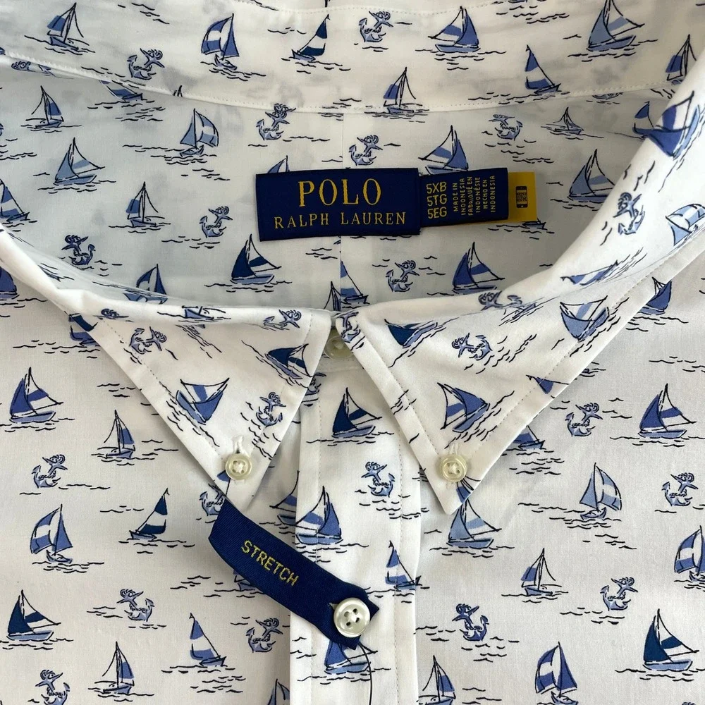 Polo‎ Ralph Lauren Mens 5XB Stretch Classic Fit Sailboat Print Shirt